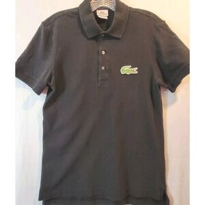 Lacoste Polo‎ Shirt Designed in France Large Alligator Black Cotton Sz 2 Classic